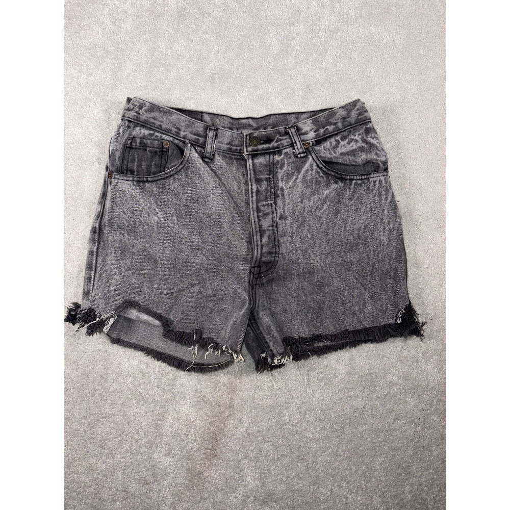 vtg levis black acid wash cut off shorts size 32 waist button flu